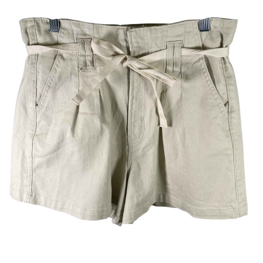 Kensie Jeans The High Rise Short Women's Size 6/28 Beige Paper Bag Waist Pleated